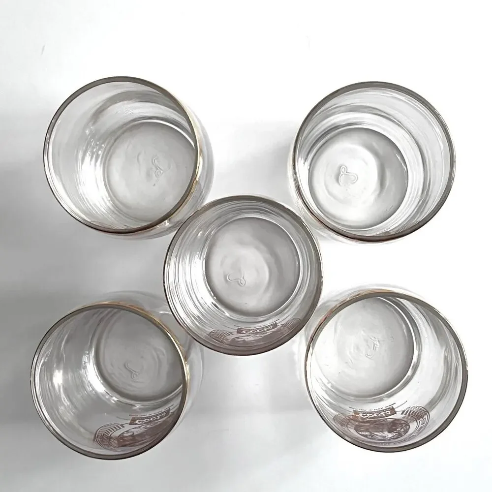 Set of 5 Coors Gold Rim Sampler Glasses Libbey Rocky Mountain Bar Brewery VTG